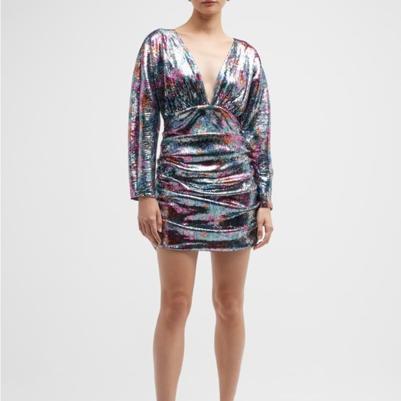 Ramy Brook Auerbach Dolman Long Sleeve V-Neck Multicolor Sequin Mini Dress - Picture 1 of 10